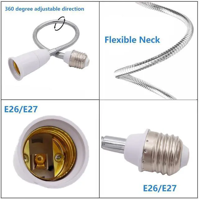Alt view image 7 of 7 - E26/E27 Light Socket Extender Adapter,60cm/24 inch Light Bulb Extension,E26 to E26 Socket Extender,Bendable Flexible Gooseneck Adjustable Extension Socket Extender Adaptor (2 Pack)