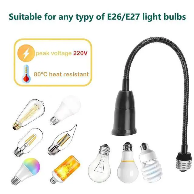 Alt view image 4 of 6 - 2 Pack E26/E27 Light Socket Extender Adapter,60cm/24 inch Light Bulb Extension,E26 to E26 Socket Extender,Bendable Flexible Gooseneck Adjustable Extension Socket Extender Adaptor (Black)