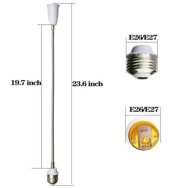 Alt view image 2 of 7 - E26/E27 Light Socket Extender Adapter,E26 to E26 Socket Extender, 58CM/22.5 Inch Extension,Bendable Flexible Gooseneck Adjustable Extension Socket Extender Adaptor (2-Pack)