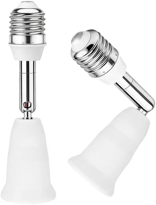 Main image of 2 Pack Light Socket Extender, ATREFUU 4.41"/11.2cm Socket Extension Angle Adjustable E26 Light Socket Adapter, 2pcs