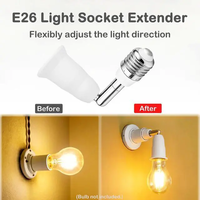 Alt view image 2 of 7 - 2 Pack Light Socket Extender, ATREFUU 4.41"/11.2cm Socket Extension Angle Adjustable E26 Light Socket Adapter, 2pcs