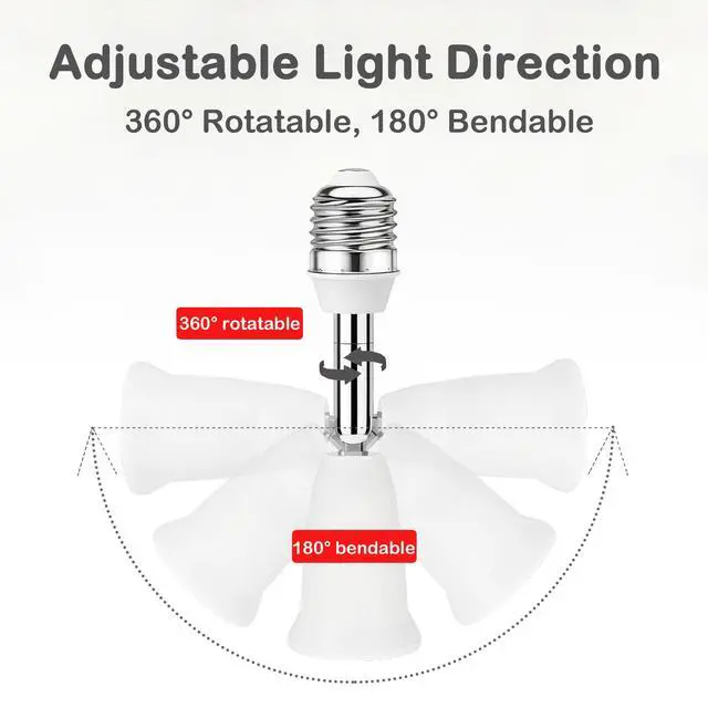 Alt view image 3 of 7 - 2 Pack Light Socket Extender, ATREFUU 4.41"/11.2cm Socket Extension Angle Adjustable E26 Light Socket Adapter, 2pcs
