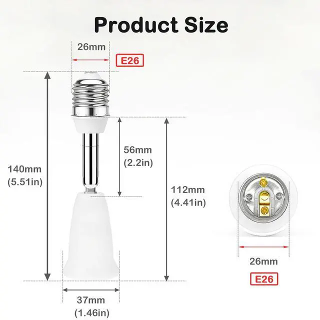 Alt view image 4 of 7 - 2 Pack Light Socket Extender, ATREFUU 4.41"/11.2cm Socket Extension Angle Adjustable E26 Light Socket Adapter, 2pcs