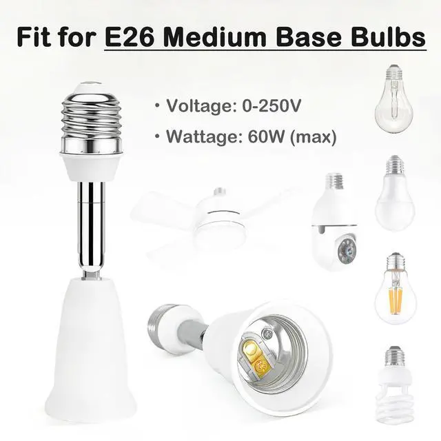 Alt view image 5 of 7 - 2 Pack Light Socket Extender, ATREFUU 4.41"/11.2cm Socket Extension Angle Adjustable E26 Light Socket Adapter, 2pcs