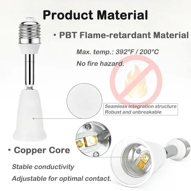 Alt view image 6 of 7 - 2 Pack Light Socket Extender, ATREFUU 4.41"/11.2cm Socket Extension Angle Adjustable E26 Light Socket Adapter, 2pcs