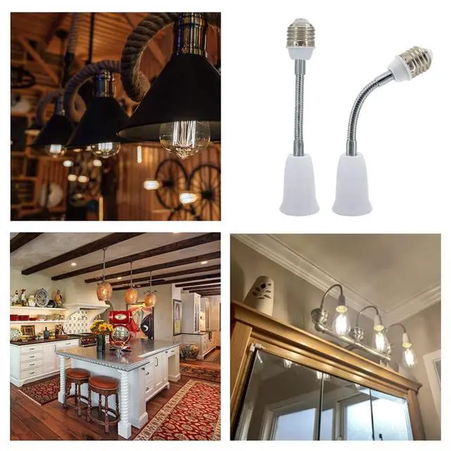 Alt view image 7 of 7 - E26/E27 Light Socket Extender Adapter, 30cm/12 inch Light Bulb Extension,E26 to E26 Flexible Extension,360° Bendable Adjustable Standard E26/E27 Bulb Screw Base Extender Adapte,White (2 Pack)
