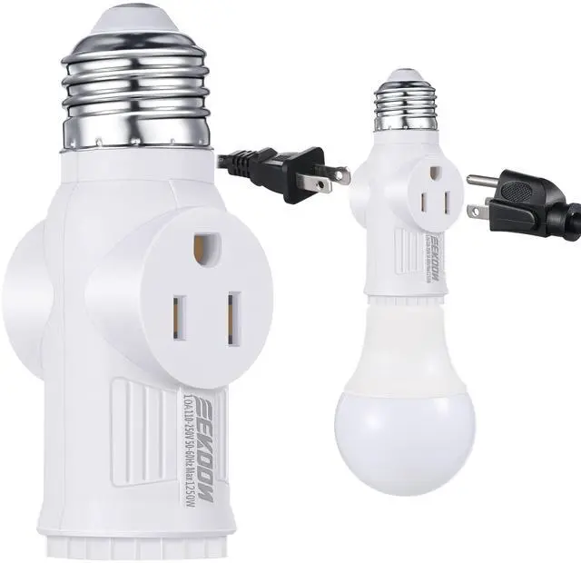 Main image of 1 Pc Light Socket to Plug Adapter, E26 Outlet Converter,White