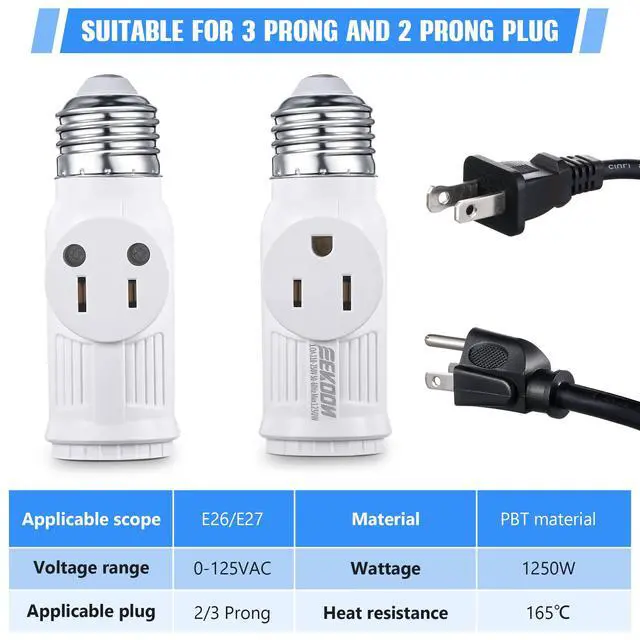 Alt view image 2 of 7 - 1 Pc Light Socket to Plug Adapter, E26 Outlet Converter,White
