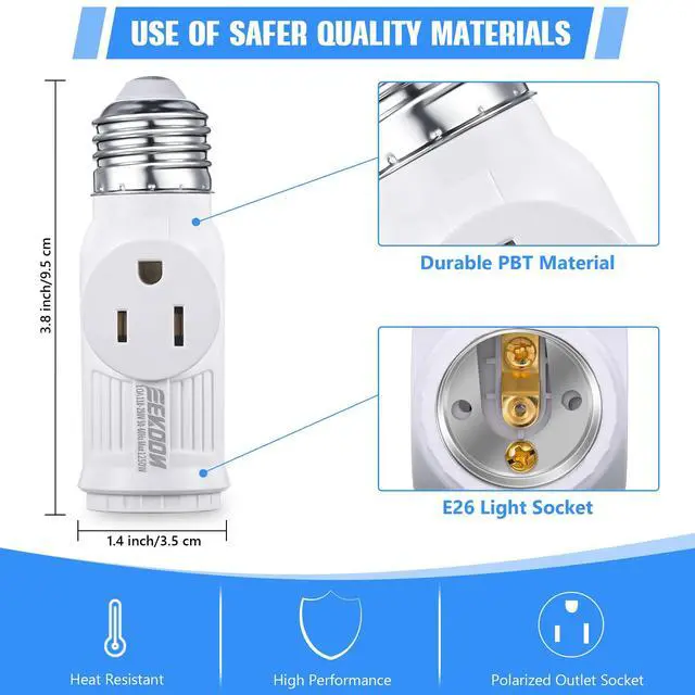 Alt view image 3 of 7 - 1 Pc Light Socket to Plug Adapter, E26 Outlet Converter,White