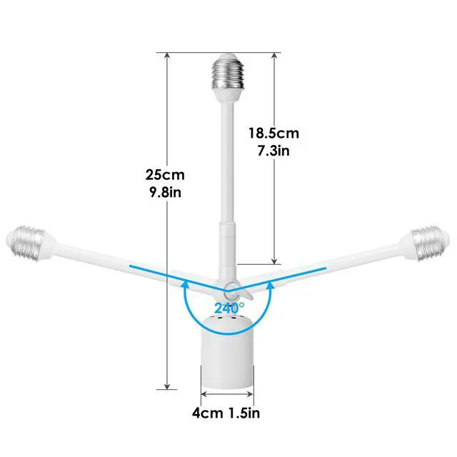 Alt view image 4 of 7 - Light Socket Extender, Metal Heavy Load-Bearing & Ceramics High Power Light Bulb Extention Adapter, 360° Direction Adjust Indoor/Outdoor (White, 10inch)