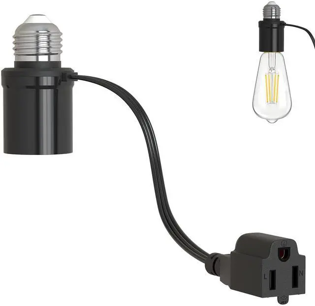 Main image of Light Socket Outlet Adapter, 3 in 1 Light Bulb Plug Adapter, Convert E26/E27 Bulb Socket to 3 Prong Outlet with Extension Cord, Suitable for Outdoor Porch Garage Patio Use 1-Pack