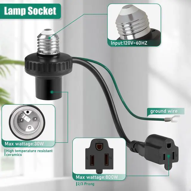Alt view image 3 of 7 - Light Socket Outlet Adapter, 3 in 1 Light Bulb Plug Adapter, Convert E26/E27 Bulb Socket to 3 Prong Outlet with Extension Cord, Suitable for Outdoor Porch Garage Patio Use 1-Pack
