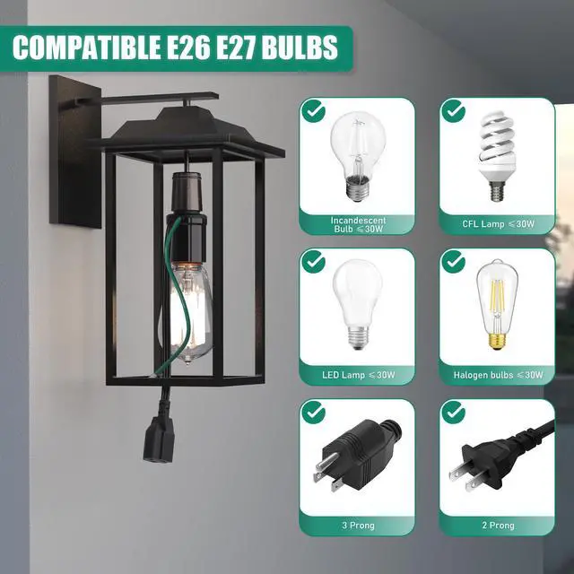 Alt view image 7 of 7 - Light Socket Outlet Adapter, 3 in 1 Light Bulb Plug Adapter, Convert E26/E27 Bulb Socket to 3 Prong Outlet with Extension Cord, Suitable for Outdoor Porch Garage Patio Use 1-Pack