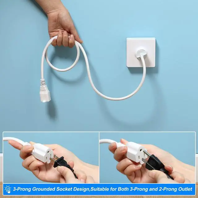 Alt view image 3 of 7 - 3 Outlet Light Socket Adapter, E26/E27 to 3 Prong Outlet, White, 1 Pcs