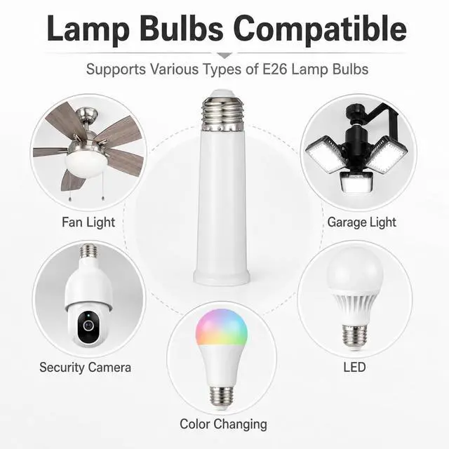 Alt view image 5 of 7 - Light Socket Extender, E26 Light Bulb Socket Extender Light Bulb Extension Sockets Standard Medium Base, 4.72 inch LED Sockets Extension Adapter for Screw in Ceiling Fan Light Fan Extenders