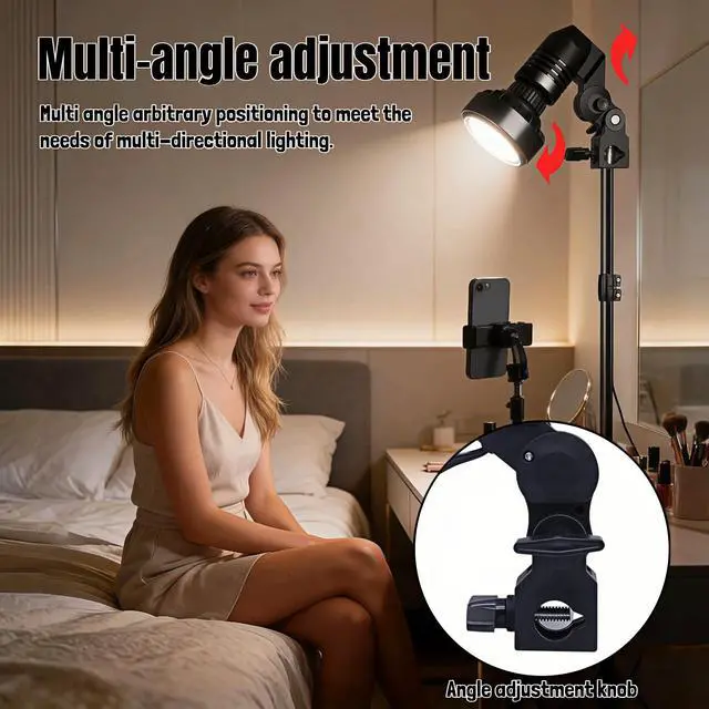 Alt view image 4 of 7 - E27 Lamp Holder with Umbrella Bracket, 360° Adjustable Photography Light Stand Mount with 1.8M Cable & Switch, Nylon E27 Socket for Studio Video Recording, Live Streaming, and Continuous Lighting