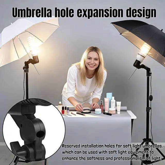 Alt view image 7 of 7 - E27 Lamp Holder with Umbrella Bracket, 360° Adjustable Photography Light Stand Mount with 1.8M Cable & Switch, Nylon E27 Socket for Studio Video Recording, Live Streaming, and Continuous Lighting