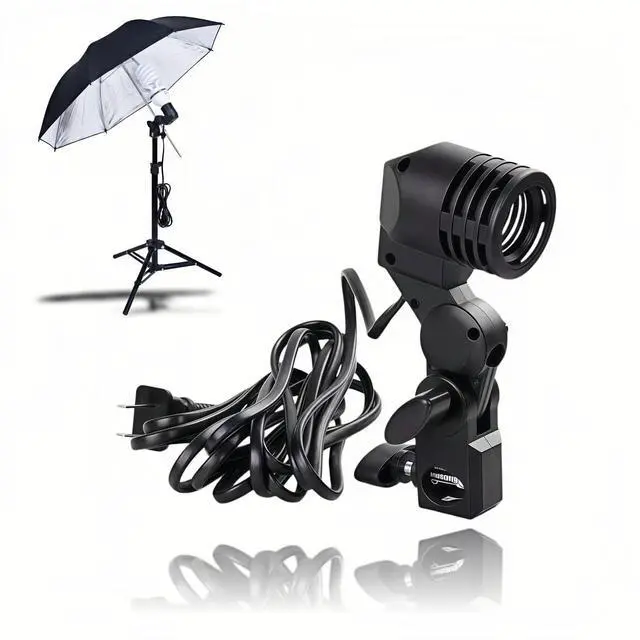 Main image of E27 Lamp Holder with Umbrella Bracket, 360° Adjustable Photography Light Stand Mount with 1.8M Cable & Switch, Nylon E27 Socket for Studio Video Recording, Live Streaming, and Continuous Lighting