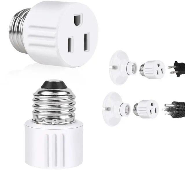 Main image of Outlet Light Socket Adapter,Screw in Outlet Socket,E26 Light Bulb to Outlet Socket Converter,Light Bulb Plug Adapter for Porch Light Socket,Camera,Garage Light (1)