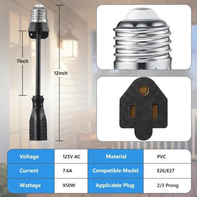 Alt view image 2 of 7 - 1 Pcs 3 Outlet Light Socket Adapter,E26/E27 to 3 Prong Outlet,Black