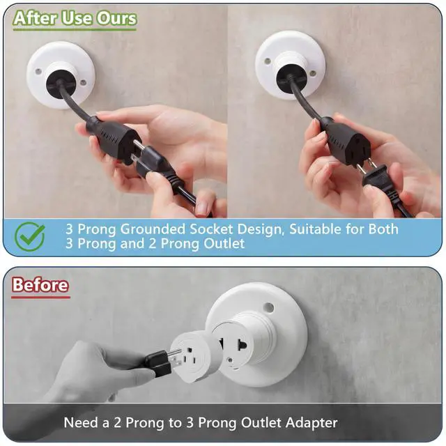 Alt view image 4 of 7 - 1 Pcs 3 Outlet Light Socket Adapter,E26/E27 to 3 Prong Outlet,Black