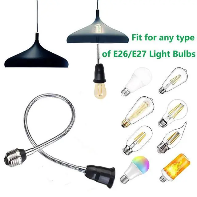 Alt view image 4 of 6 - E26/E27 40cm/16 inch Extension Socket Extender Adapter, E26 to E26 Flexible Extension, All-Directional Adjustable Standard Medium Light Bulb Socket Converter,Black (2 Pack)