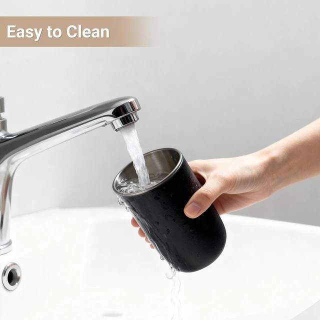 Alt view image 4 of 7 - Stainless Steel Toothbrush Cup Holder 13oz, Unbreakable Reusable Kids Bathroom Tumbler Cup & Tooth Brush Holder Organizer for Shower, Mens Countertop Toothpaste Storage Set, Black 2 Pack