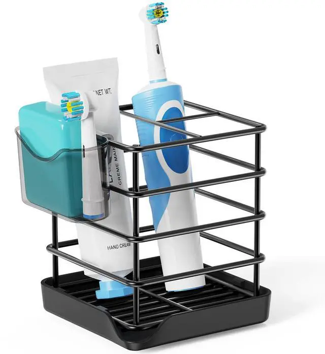 Main image of Toothbrush Holders for Bathrooms, Stainless Steel Toothbrush and Toothpaste Holder, Kids Electric 3 Slots Tooth Brushing Holder Stand for Bathroom Accessories Organizer with Tray, Black