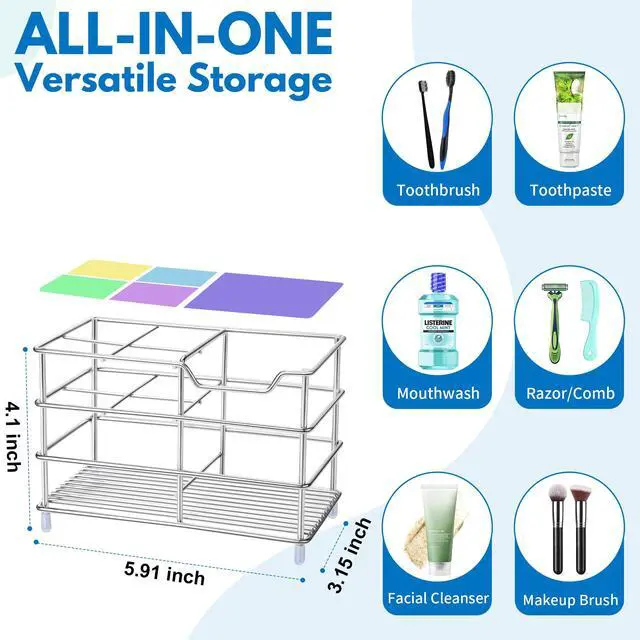 Alt view image 2 of 7 - 304 Stainless Steel Bathroom Toothbrush Holder Toothpaste Holder Stand Bathroom Accessories Organizer (Silver, Large)