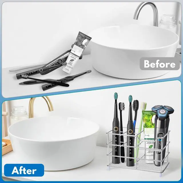 Alt view image 4 of 7 - 304 Stainless Steel Bathroom Toothbrush Holder Toothpaste Holder Stand Bathroom Accessories Organizer (Silver, Large)