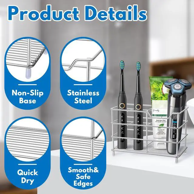 Alt view image 6 of 7 - 304 Stainless Steel Bathroom Toothbrush Holder Toothpaste Holder Stand Bathroom Accessories Organizer (Silver, Large)