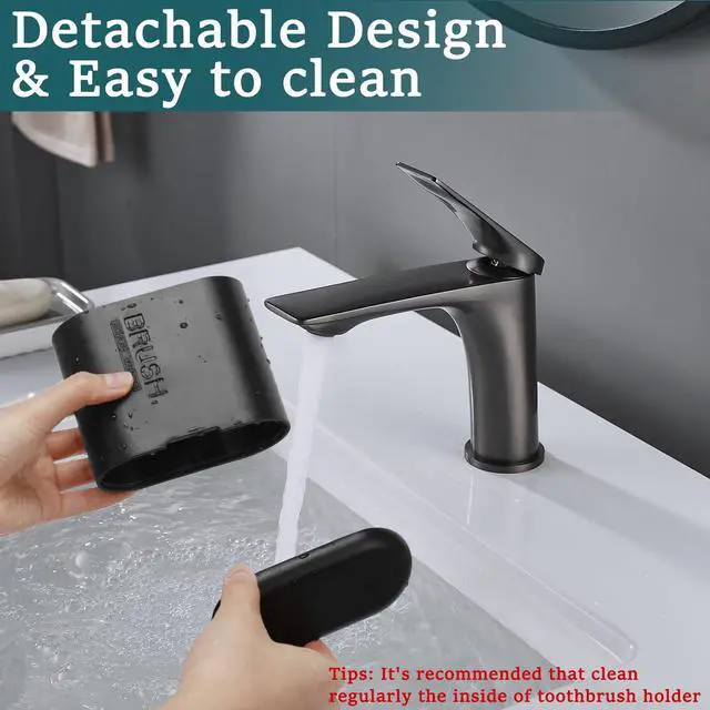 Alt view image 4 of 7 - Toothbrush and Toothpaste Holder with Bamboo Divider for Bathroom Countertop Organizer, Detachable for Easy Clean, 2 Slots Electric Toothbrush Holders Storage Caddy Drainage for Family-Black
