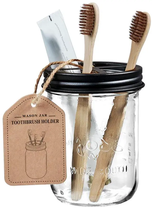 Main image of Mason Jar Toothbrush Holder - Rustproof Stainless Steel, Black