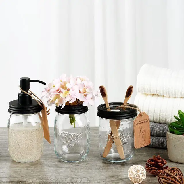 Alt view image 2 of 7 - Mason Jar Toothbrush Holder - Rustproof Stainless Steel, Black
