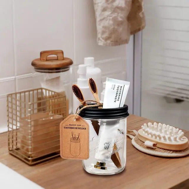 Alt view image 6 of 7 - Mason Jar Toothbrush Holder - Rustproof Stainless Steel, Black