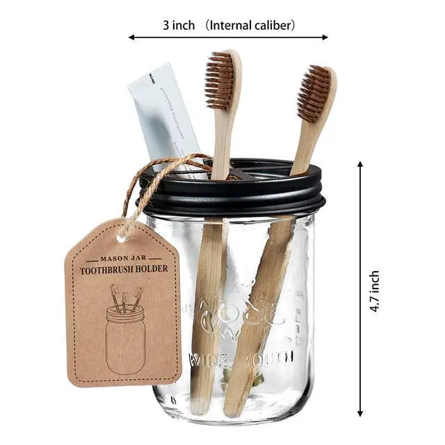 Alt view image 7 of 7 - Mason Jar Toothbrush Holder - Rustproof Stainless Steel, Black