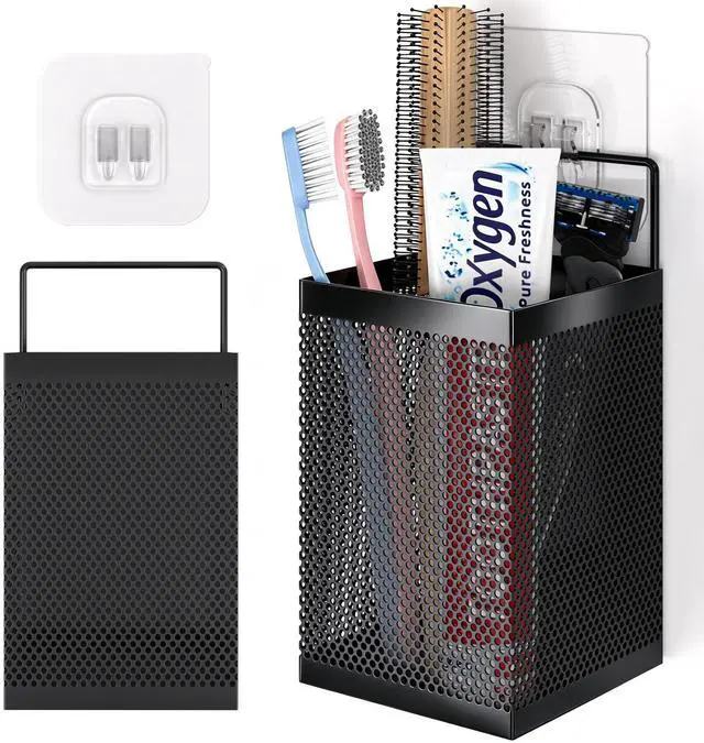 Main image of Adhesive Shower Toothbrush Holder, Stainless Steel Countertop Toothpaste Stand, Wall Mount No Drilling Removable Organizer for Bathroom Storage, Razor, Kitchen, Office Items & Home Decor, Black
