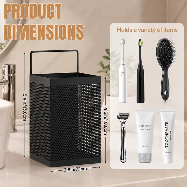 Alt view image 6 of 7 - Adhesive Shower Toothbrush Holder, Stainless Steel Countertop Toothpaste Stand, Wall Mount No Drilling Removable Organizer for Bathroom Storage, Razor, Kitchen, Office Items & Home Decor, Black
