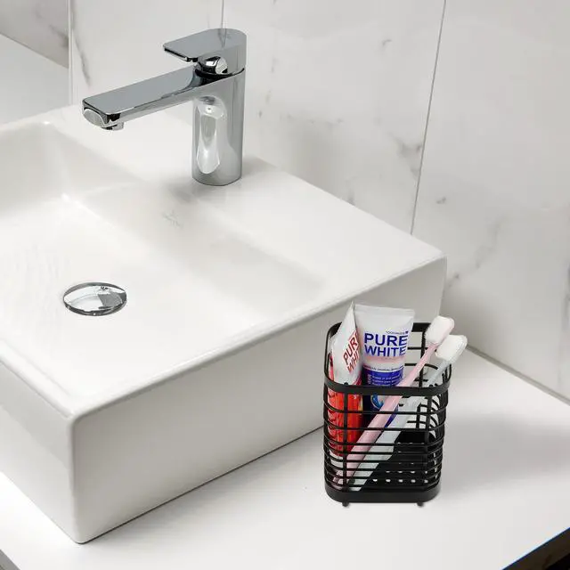 Alt view image 3 of 4 - Wall Mount Toothbrush Holder for Bathroom, Stainless Steel Rustproof Toothbrush and Toothpaste Holder Organizer, Electric Toothbrush Holder Self Adhesive Wallmount/Countertop Organizer(Black)