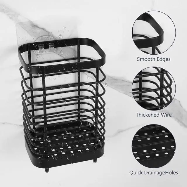 Alt view image 4 of 4 - Wall Mount Toothbrush Holder for Bathroom, Stainless Steel Rustproof Toothbrush and Toothpaste Holder Organizer, Electric Toothbrush Holder Self Adhesive Wallmount/Countertop Organizer(Black)