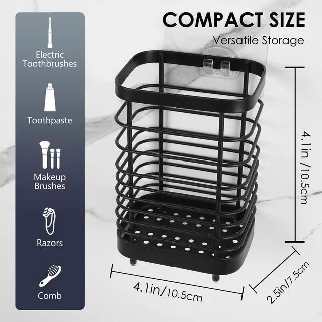 Alt view image 2 of 4 - Wall Mount Toothbrush Holder for Bathroom, Stainless Steel Rustproof Toothbrush and Toothpaste Holder Organizer, Electric Toothbrush Holder Self Adhesive Wallmount/Countertop Organizer(Black)