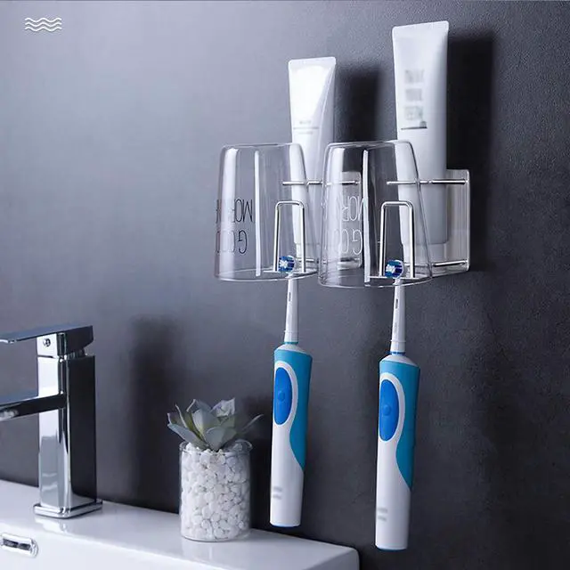Alt view image 3 of 6 - Toothbrush Holder, 304 Stainless Steel Adhesive Wall Mounted Toothbrush Holder with 3-in-1 Function: Toothpaste, Toothbrush, and Rinse Cup Organizer - Black