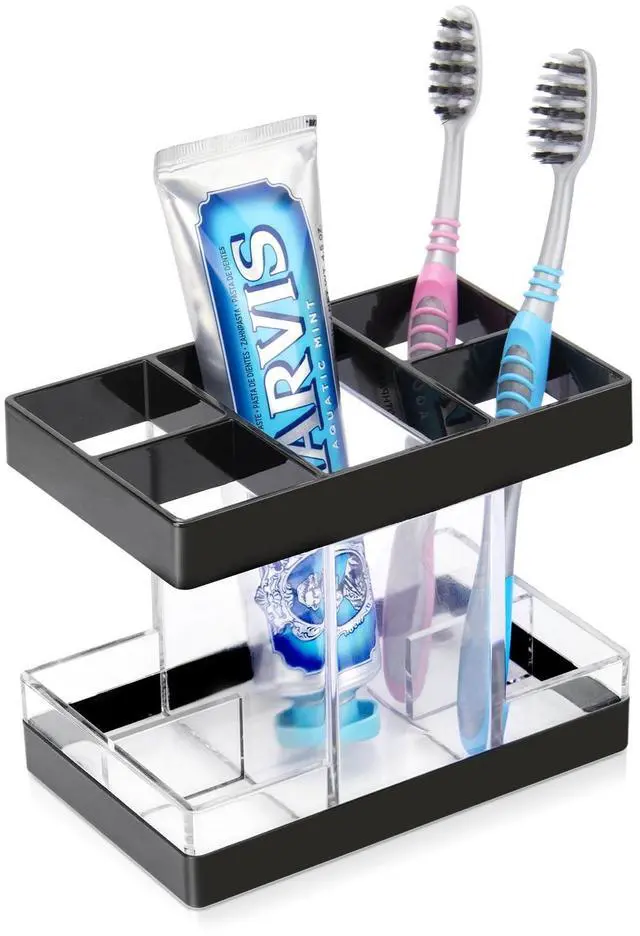Main image of Toothbrush Holders for Bathrooms Countertop Organizer - Electric Toothbrush Holder Set, 5 Slots Toothbrush and Toothpaste Holder, Makeup Brush Storage Caddy for Family Kids (Black)