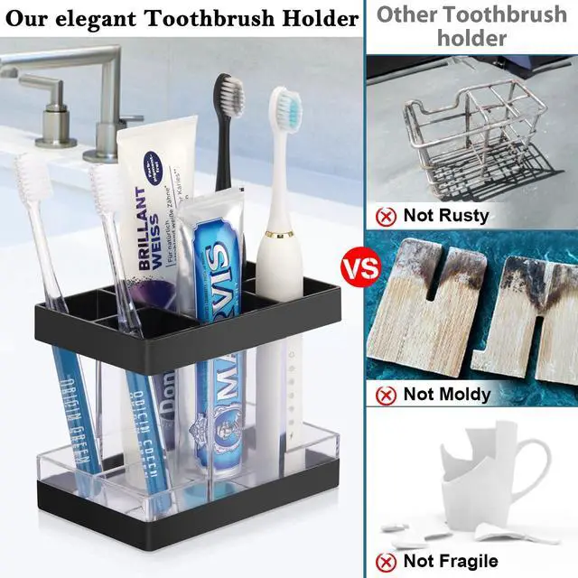 Alt view image 3 of 7 - Toothbrush Holders for Bathrooms Countertop Organizer - Electric Toothbrush Holder Set, 5 Slots Toothbrush and Toothpaste Holder, Makeup Brush Storage Caddy for Family Kids (Black)