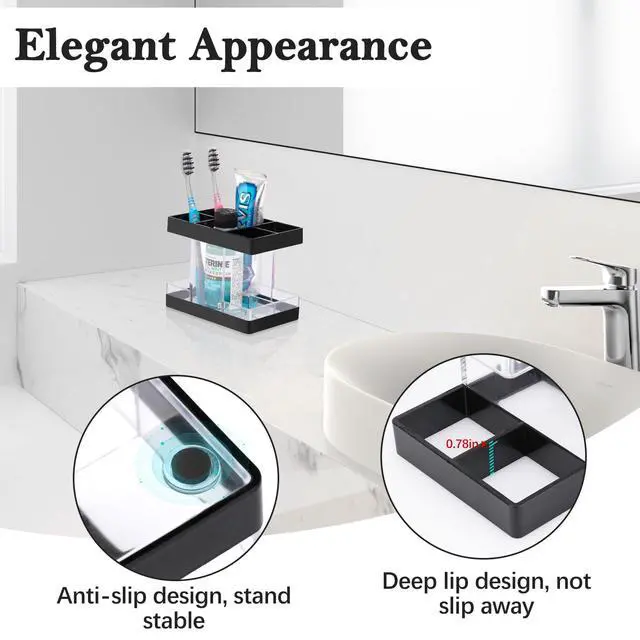 Alt view image 7 of 7 - Toothbrush Holders for Bathrooms Countertop Organizer - Electric Toothbrush Holder Set, 5 Slots Toothbrush and Toothpaste Holder, Makeup Brush Storage Caddy for Family Kids (Black)