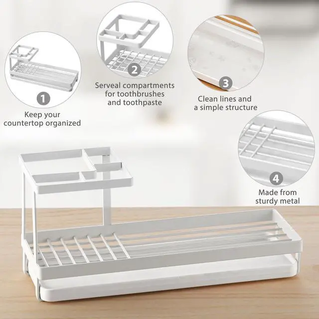 Alt view image 4 of 7 - Mutlifunction Toothbrush Holders for Bathrooms, 4 Slots Black Bathroom Accessories Organizer with Plastic Tray