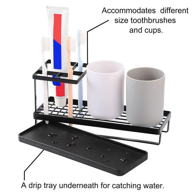 Alt view image 3 of 7 - Mutlifunction Toothbrush Holders for Bathrooms, 4 Slots Black Bathroom Accessories Organizer with Plastic Tray