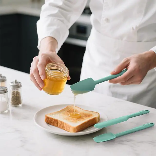 Alt view image 2 of 4 - Silicone Spatula Set of 5,High Temperature Resistant, Food Grade Silicone, Dishwasher Safe, for Baking, Cooking (Pure Aqua Green)