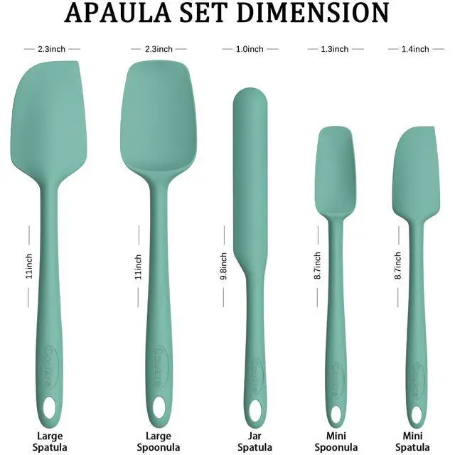 Alt view image 4 of 4 - Silicone Spatula Set of 5,High Temperature Resistant, Food Grade Silicone, Dishwasher Safe, for Baking, Cooking (Pure Aqua Green)