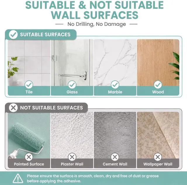 Alt view image 7 of 7 - Adhesive Shower Toothbrush Holder Wall Mounted with Drainage